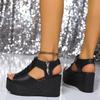 Wedges Platform Sandals for Women 2024 Summer Open Toe High Heels Shoes Casual Solid Zipper Pu Women's Sandals Sandalias Mujer