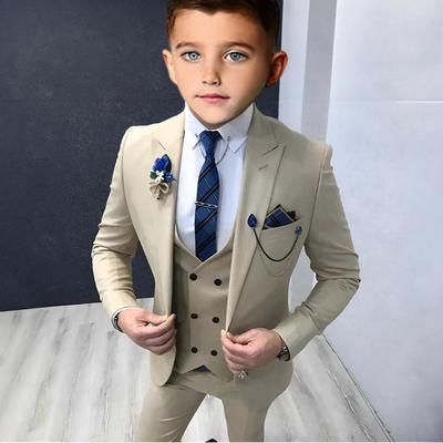 Formal Peak Lapel Suit Set 3 Pieces For Kids Perfirmance Outfit Host Costumes,Handsome Elegant Boys Slim Fit Suits Party Tuxedo