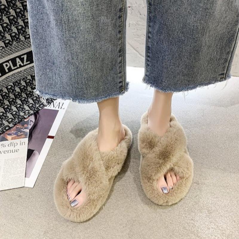Thick Soled Woolen Slippers for Autumn and Winter Korean Version, Cross Dressing Slippers for Outerwear, Home Woolen Cotton Slippers