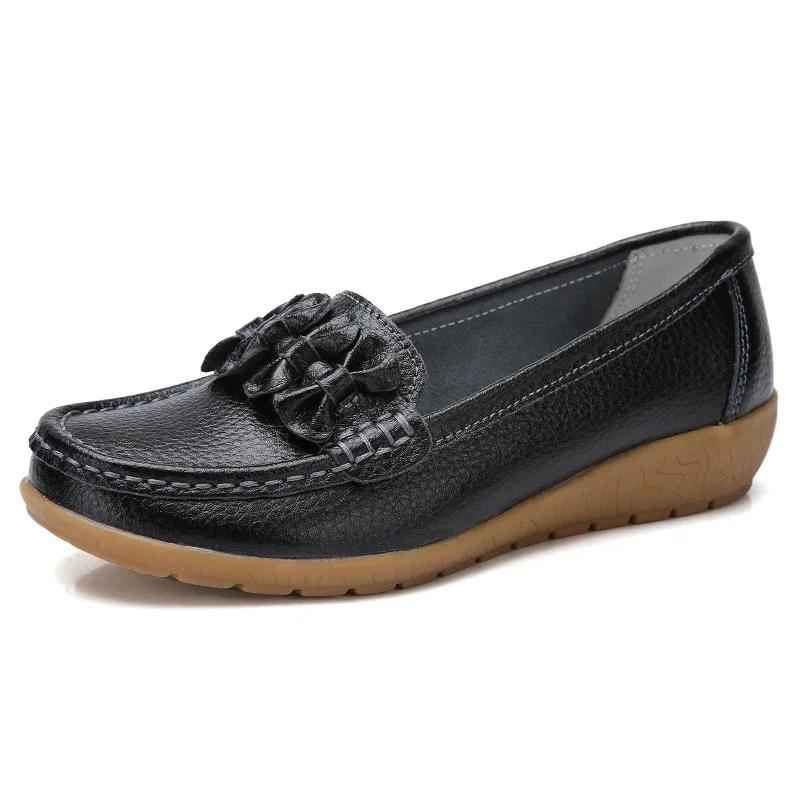 

Lightweight Slip-On Loafers Casual Shoes Ladies Non-Slip Bean Nursing Walking Shoes Spring Flats Genuine Leather Moccasins Women 35 чёрный