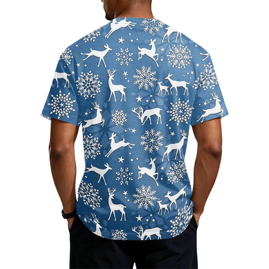 Men's Quick-Dry Round Neck Short Sleeve T-Shirt with Christmas Print for Holiday Party