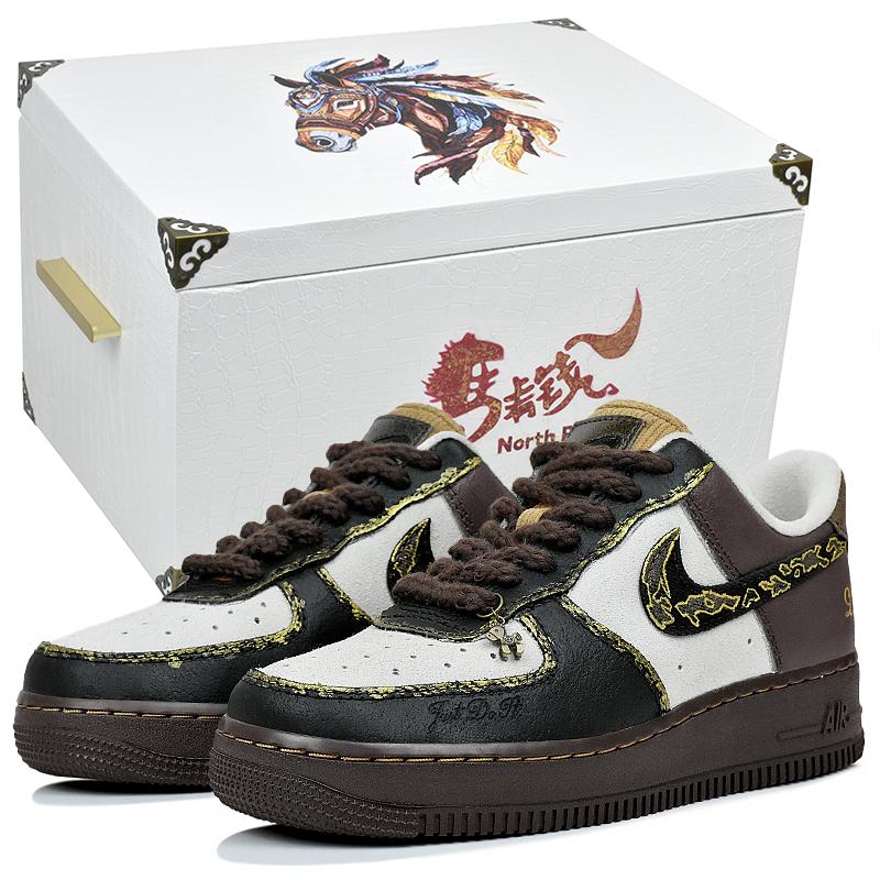 

Nike Air Force 1 Abrasion Resistant Slip Resistant Low top Skateboard Shoes Women s Black White Brown HQ3458-142(Team96-S-BOX) 44.5