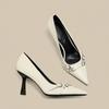 Spring Women's Shoes Silver High Heels Sexy French Style Pointed Shoes Metal Decoration Paired with Skirts Elegant Banquet 2025