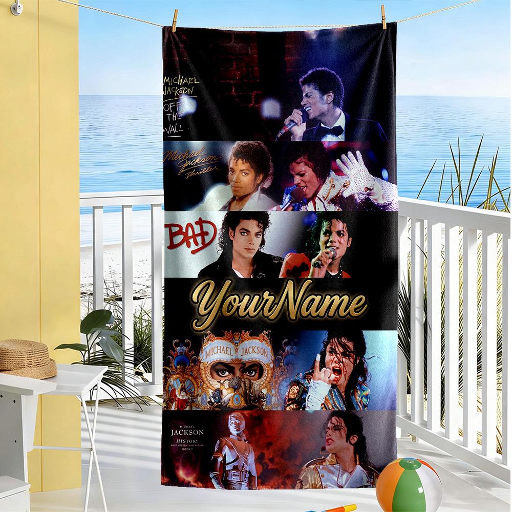 Michael Jackson Personalized Text Beach Towel Quick-Dry Soft Microfiber Ideal for Travel Outdoor Swim Pool Yoga Surf Camping Hiking Gym Gift Holiday