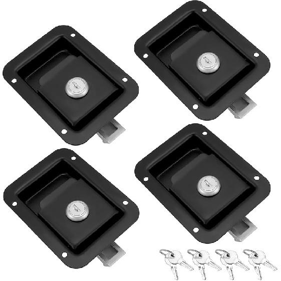 QWORK Stainless Steel Travel Trailer Lock, 2 Pack Heavy Duty Flush Mount Handle Latches, Keyed Alike Door Latch, Black