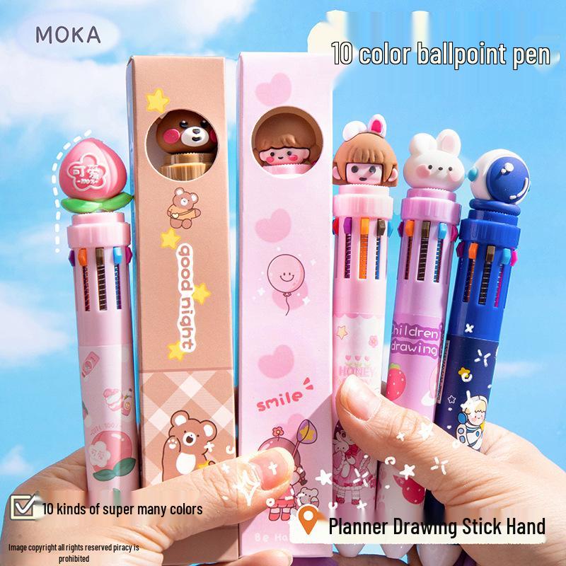 Ten-Color Cartoon Click-Action Multi-Functional Ballpoint & Marker Pen for Students