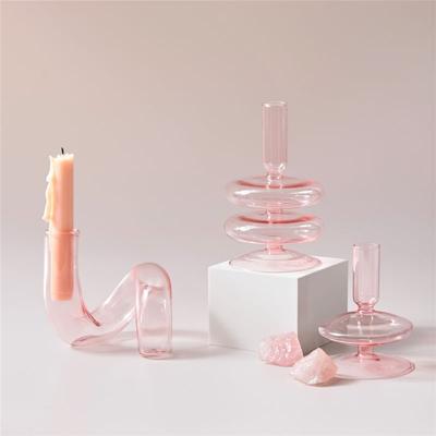 Portacandele in Vetro Rosa Portacandelabri a Cono Centrotavola per Matrimonio Decorazione Casa Nordica Decorazione Matrimonio