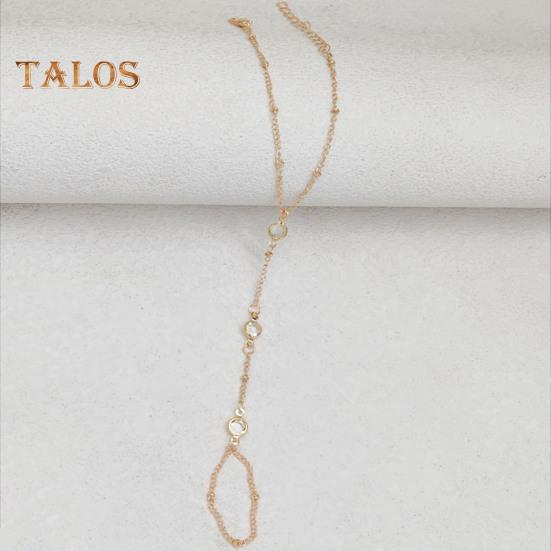 Women Bracelet Ring Integrated Alloy Retro Ethnic Rhinestone Decor Hand Chain Bracelet Ring Hollow Chain Finger Ring Bracelet Boho Beach Jewelry Gift