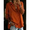 IHUASU Women's Fashion Casual Solid Color Print Long Sleeve V-Neck Blouses & Shirts