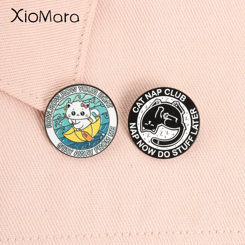 Stay Away From Me Funny Quote Enamel Pin Cat Nap Club Nap Now Do Stuff Later Cartoon Cat Brooch Lapel Badge Jewelry Gifts