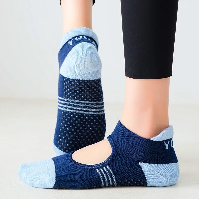 Women Backless Pilates Socks Towel Bottom Breathable Anti Slip Yoga Socks Ballet Dance Sports Socks Fitness Gym