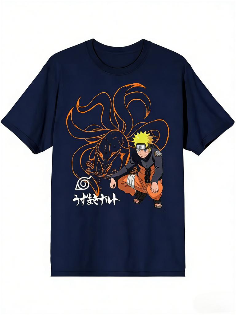 Naruto Kurama TShirt Men Summer Uzumaki Naruto NineTails Fox Anime Graphic Short Sleeve Oversized Streetwear Fan Tee