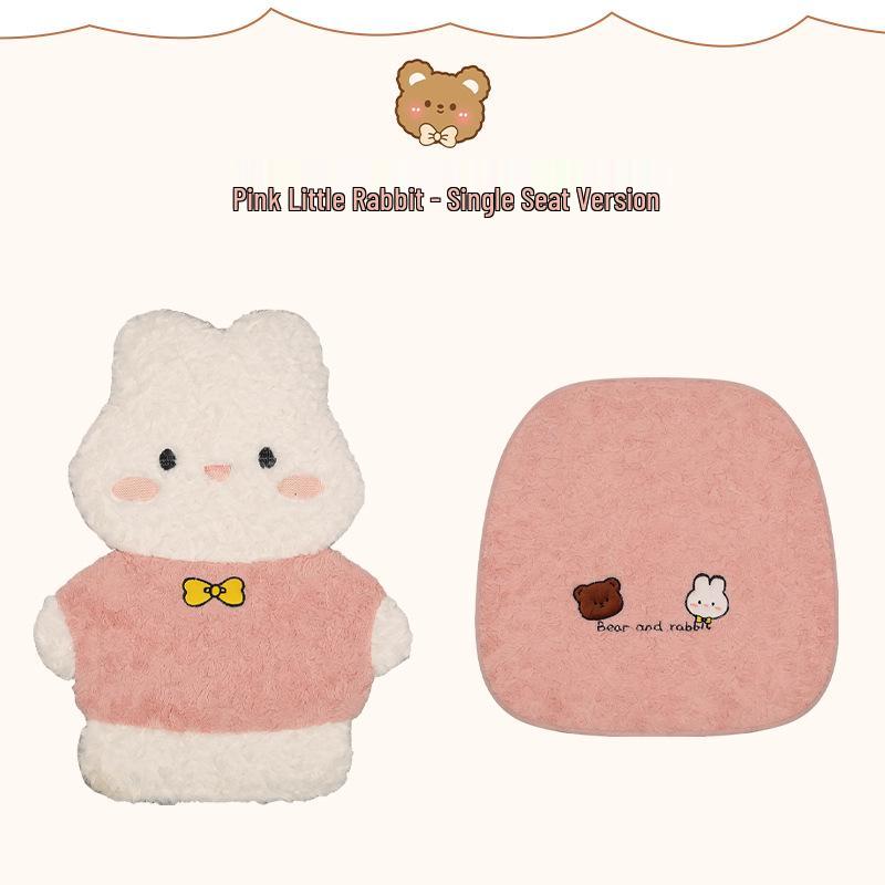 Winter Plush Car Seat Cushion - Cartoon Bear & Rabbit Design
