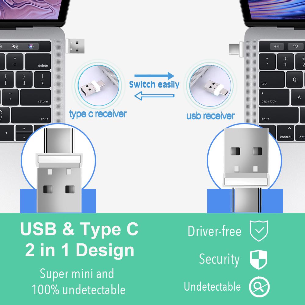 2 in 1 USB / Type-C Mouse Jiggler Portable Mini Mouse Mover, Driver-Free for Computers, Laptops