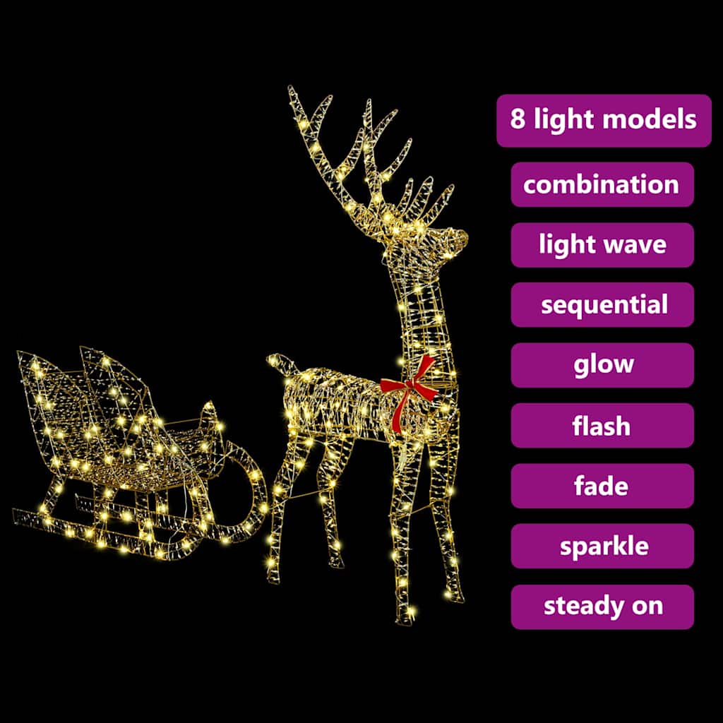 Reindeer Pull Sled Warm White 70 X 26 X 129 Cm PET