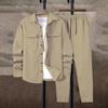 Solid Color Casual Men's Lace-Up Corduroy Set
