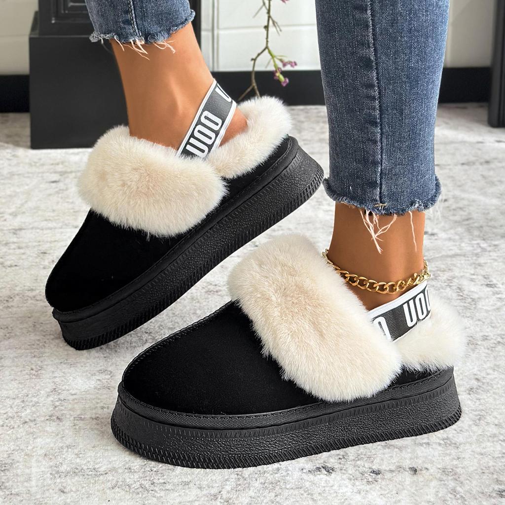 Women Cotton Slippers Winter Thick Bottom Half Slippers Thickened Fluff Lined Flat Shoes Women Platform Slip-On Slides Women
