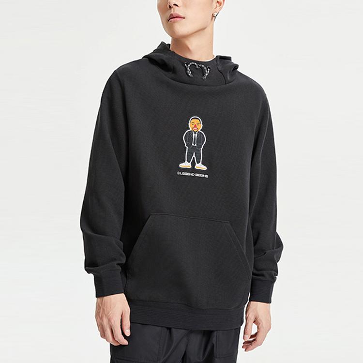 Li-Ning Wade Series Cartoon Portrait Embroidered Pullover Sweatshirt Men Sweatshirt Black AWDR081-3