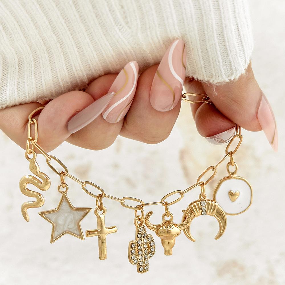Cross-Border Style Snake, Star, Cross, Cactus, Heart Pendant Bracelet for Women
