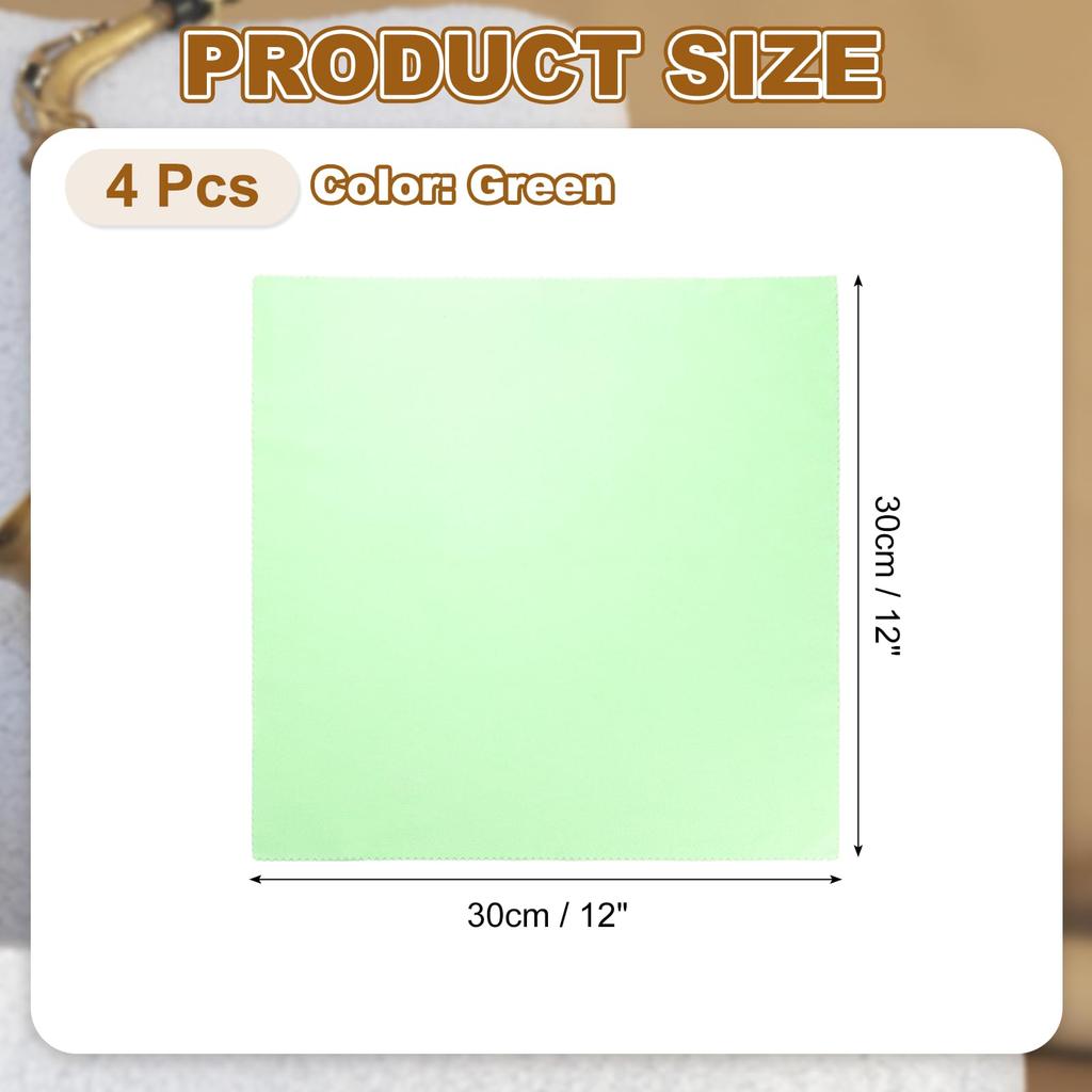 uxcell 30x30cm Large Microfiber Guitar Polish Cleaning Soft and for Cymbal for and Other Instruments 4-Pack Cloths, Thick, Cleaner, Green, Violin,