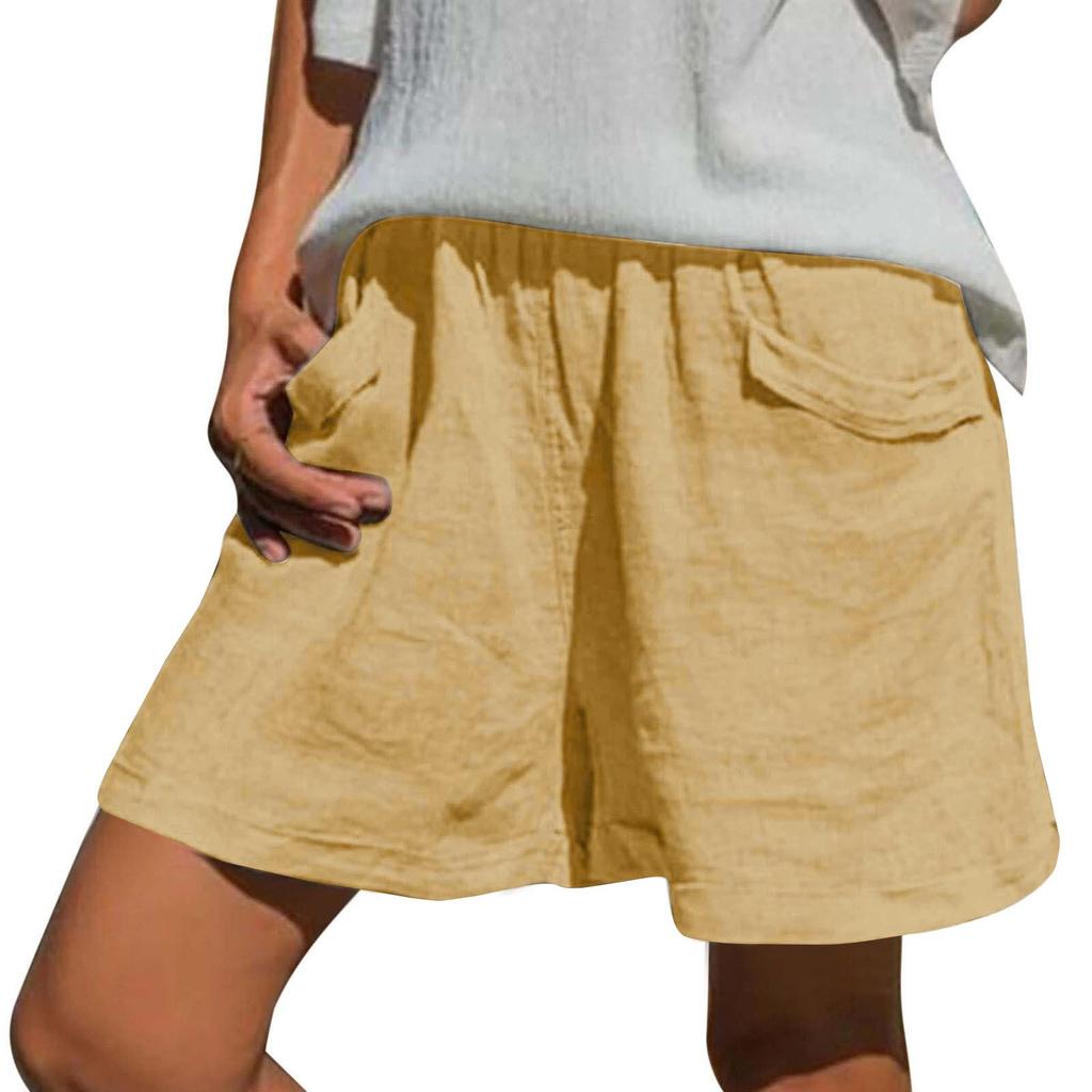 Women's Summer Loose Casual Color Elastic Waist Pocket Shorts