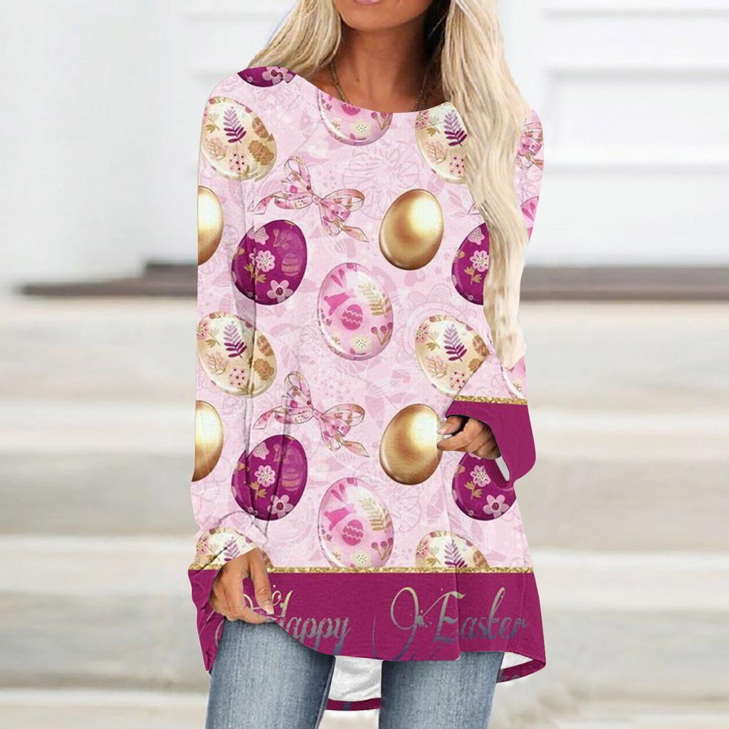 Round Neck 3D Rabbit Festival Printed Top Fashionable Casual Long Sleeved Women's T-shirts