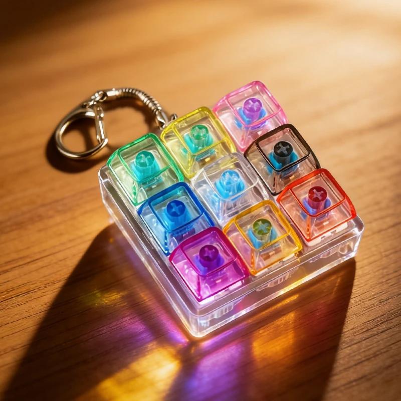LED-Leuchtender Schlüsselanhänger Tastatur Klickbarer Knopf Fidget Spielzeug zur Stress- und Angstbewältigung Tragbares Schreibtischzubehör Bürodekoration Geschenk