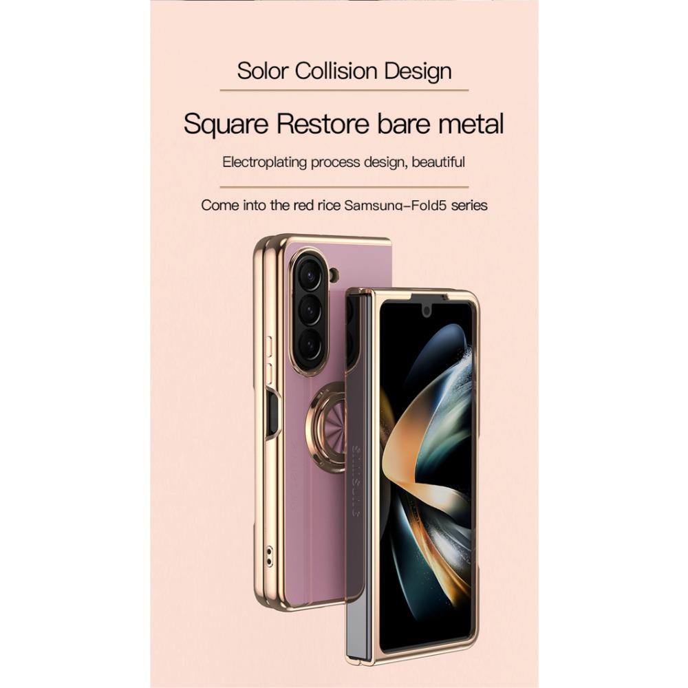 Shockproof Plating Ring Holder Phone Case for Samsung Galaxy Z Fold 6 5 4 Protective Stand Back Shell Luxury Full Protection Cover