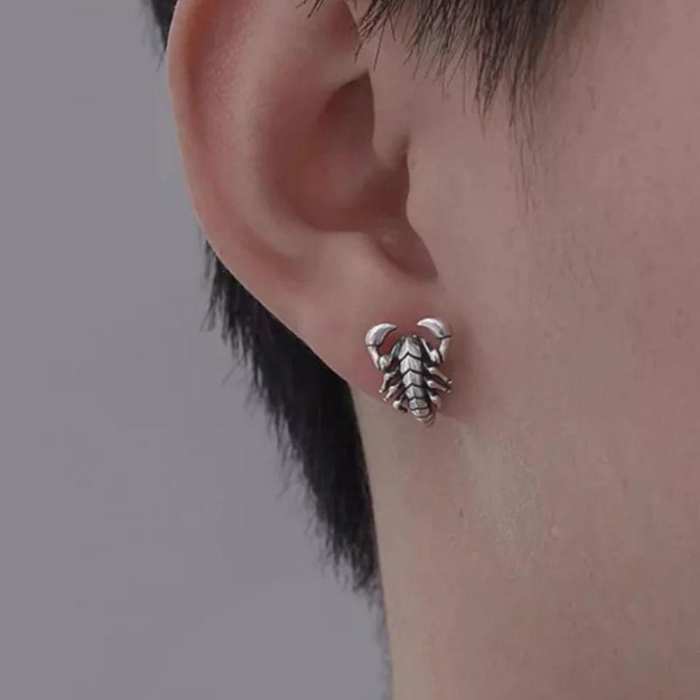 Cool Silver Stud Earrings Gothic Men Ear Studs Trendy Scorpion Earrings Studs  Gift