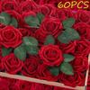 60/5PCS Artificial Rose Flower DIY Wedding Bouquet Red Velvet Foam Fake Rose Flower Valentines Mothers Day Gift Party Decoration