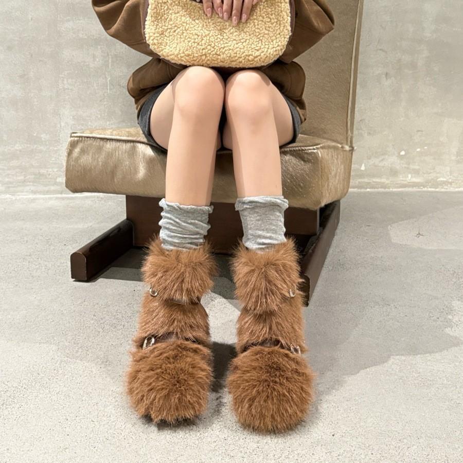 European and American Spice Girls thick-soled fluffy boots children 2025 winter new cotton shoes snow boots warm and fleece fried street short boots