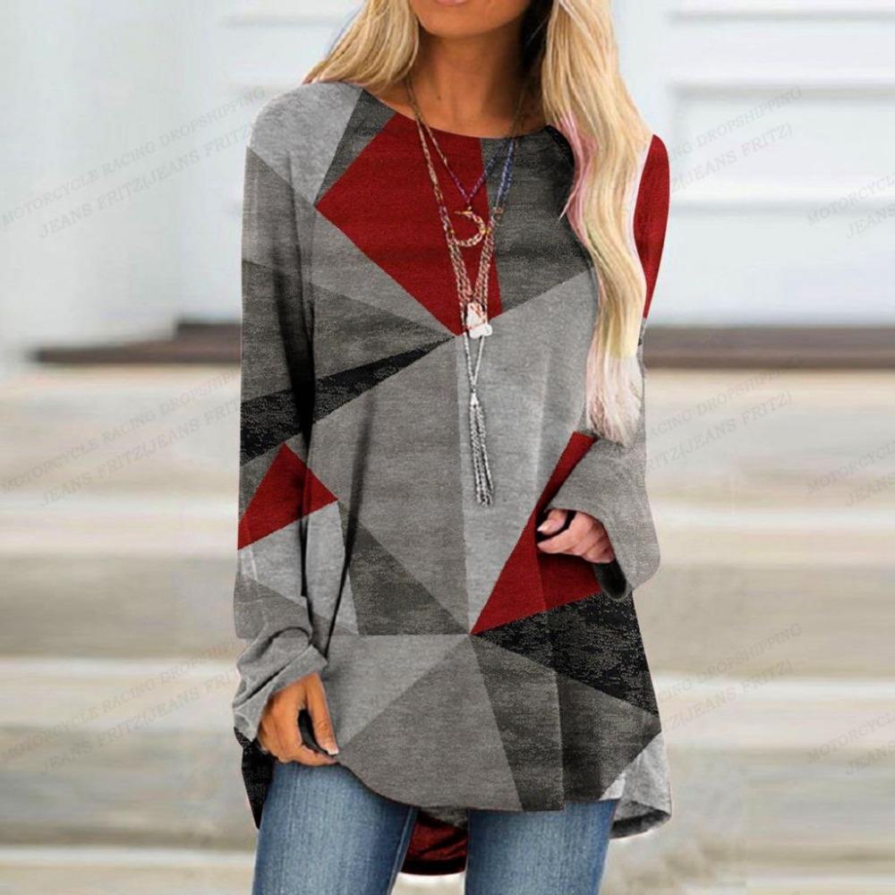 Patwork Tričko Dámské Tričko Dámské Módní Tričko Color Block Tričko Tričko s dlouhým rukávem Trička Dámské Tričko Tričko Tunika Dívka