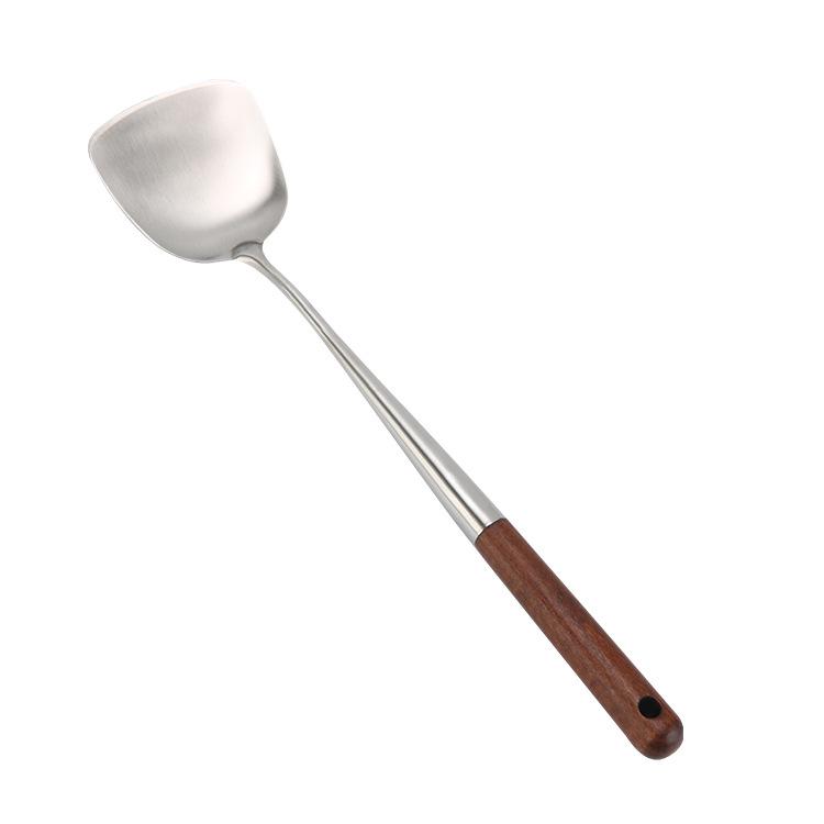 Chef's 304 Stainless Steel and Rosewood Spatula & Soup Ladle Set - Anti-Scald, Long Handle for Restaurant Use
