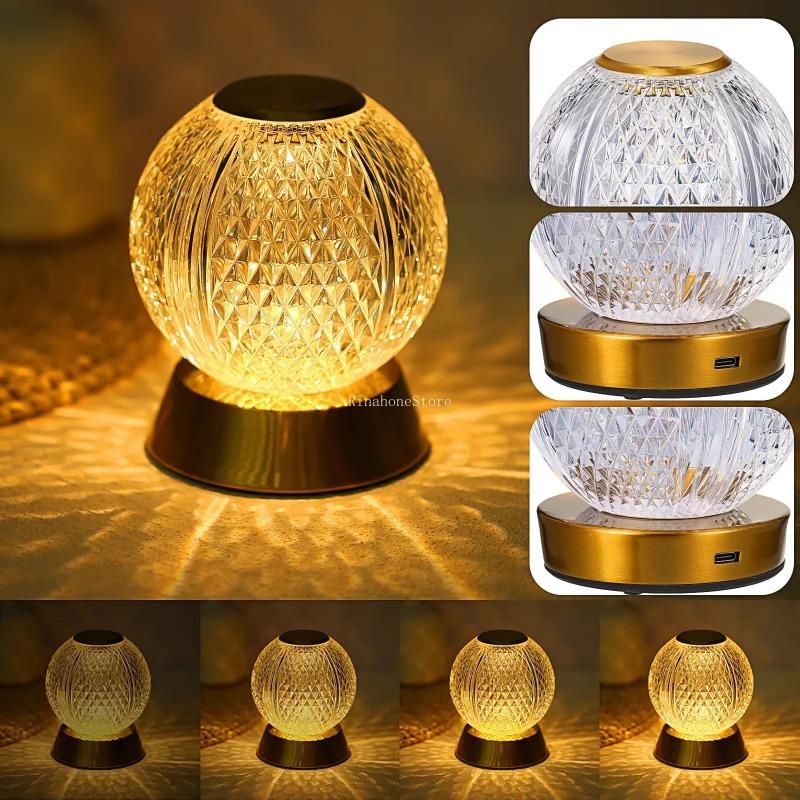 Creative Acrylic Spherical Table Lamp Bedroom Bedside Dimmable Night Desk Rechargeable for Bedroom Bar Restaurant Coffee Shop