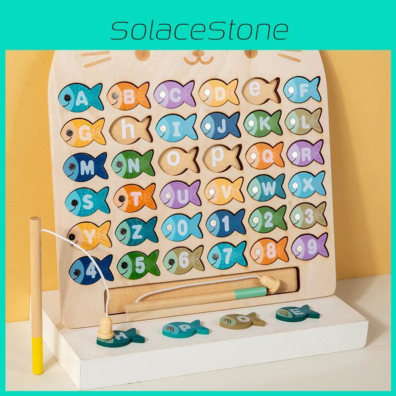 Number Letter Wooden Cognitive Matching Magnetic Fishing Board Children Toy