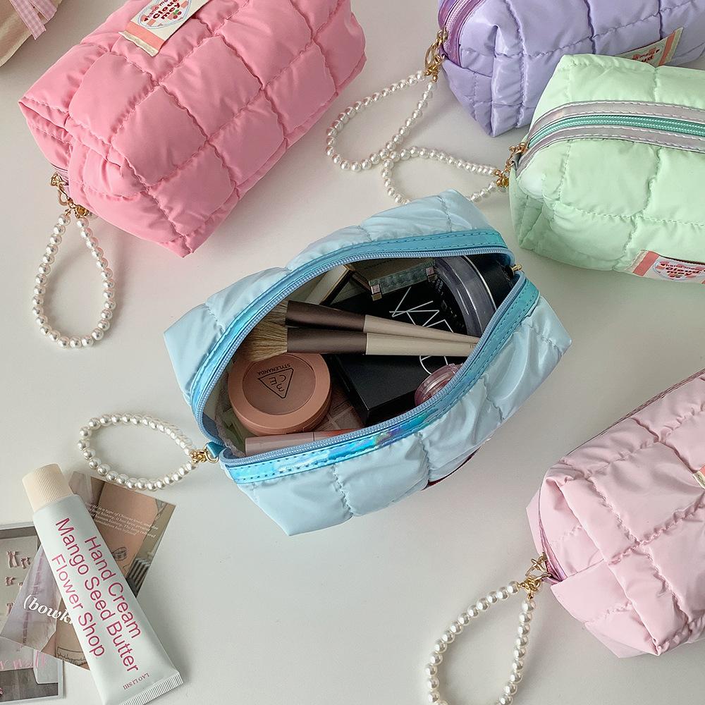 Travel Toiletry Bag Cotton Pearl Handle Cosmetic Bag Makeup Storage Bag Soft For Suitcase Travel Purse