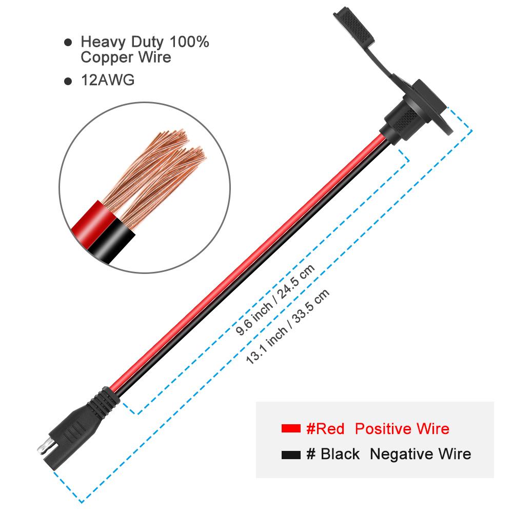 Conector rápido SAE 12AWG, cabo de extensão SAE à prova d'água, adaptador, porta lateral para carregador de bateria de painel solar