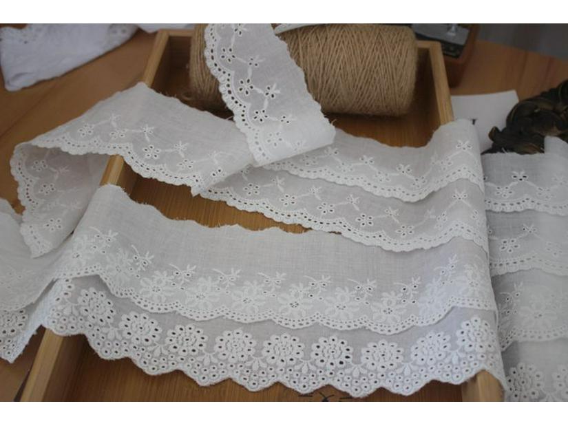 Reine Baumwolle mit Stickerei und Spitzenbesatz für DIY-Puppen und Kinderkleidung