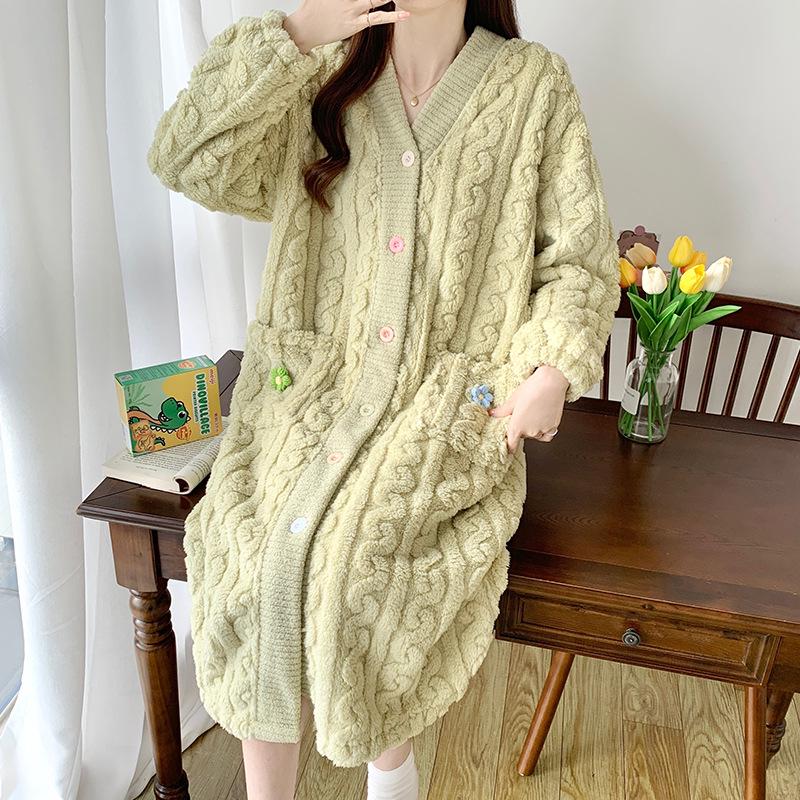 

Женская зимняя ночная рубашка из кораллового флиса: Теплая фланелевая пижама и халат для дома XXL