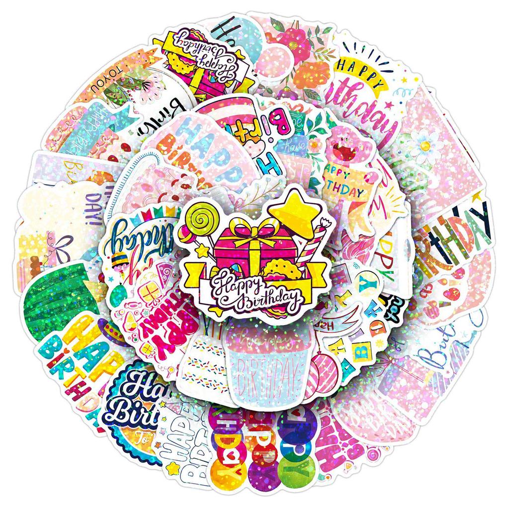 50 Happy Birthday Laser Stickers - Creative, Waterproof, Decorative Journal Enhancements