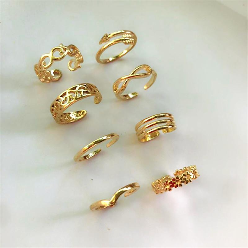 8Pcs Adjustable Toe Rings for Women Foot Ring Gold/Silver Color Metal Round Jewelry for Girls Summer Beach Barefeet Fashion