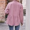 Women's Casual Long Sleeve Stand Collar Corduroy Solid Color Top Shirt
