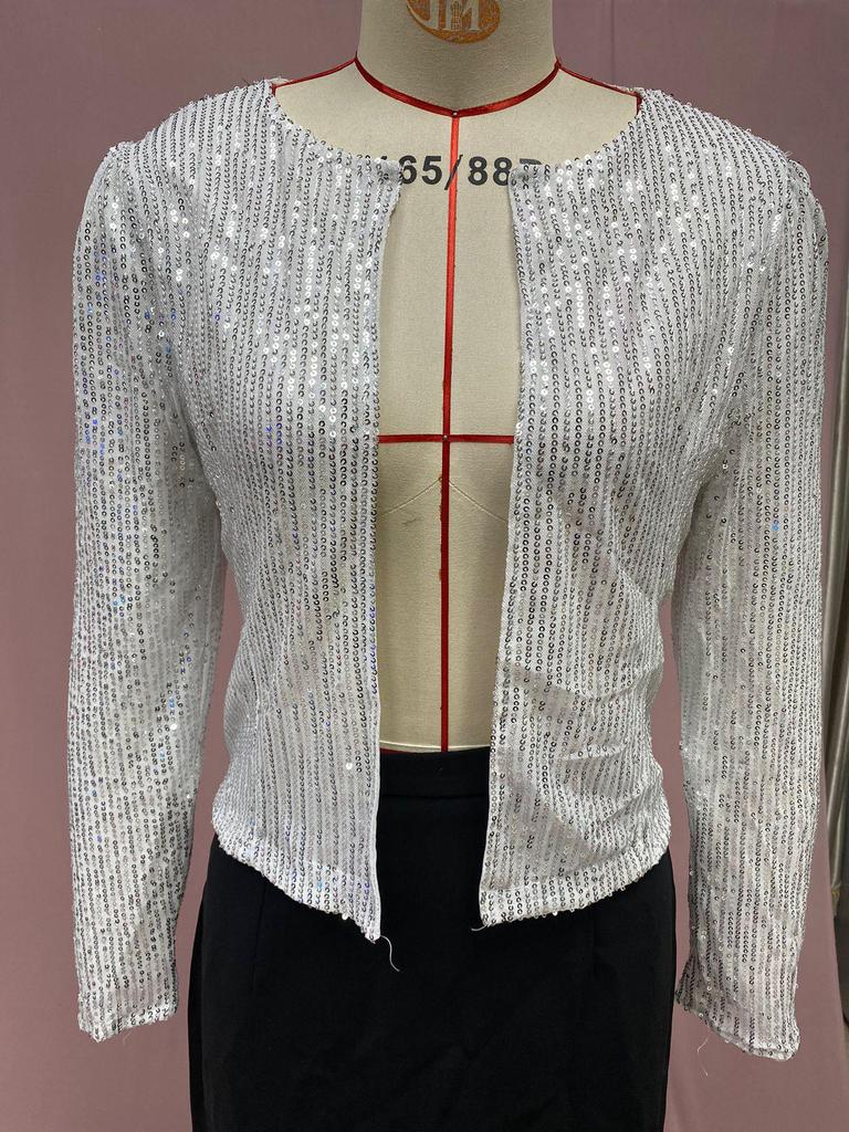 Europejska i Amerykańska Damska Wiosenna Kurtka Colorblock z Cekinami ze Stójką - Krótka, Casualowa, Wszechstronna Moda.