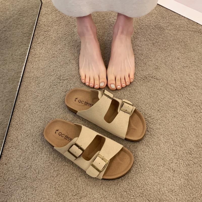 Fashion New Summer Fashion Women Cork Slippers Summer Classic Buckle Breathable Outdoor Casual Flip Flops Soft Footbed Leather Sandals