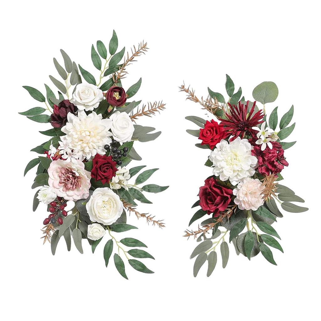 2 Pieces Silk Flowers Artificial Flower Swag Flower Arrangement Wedding Arch Wreath, Floral Backdrop for Reception Door