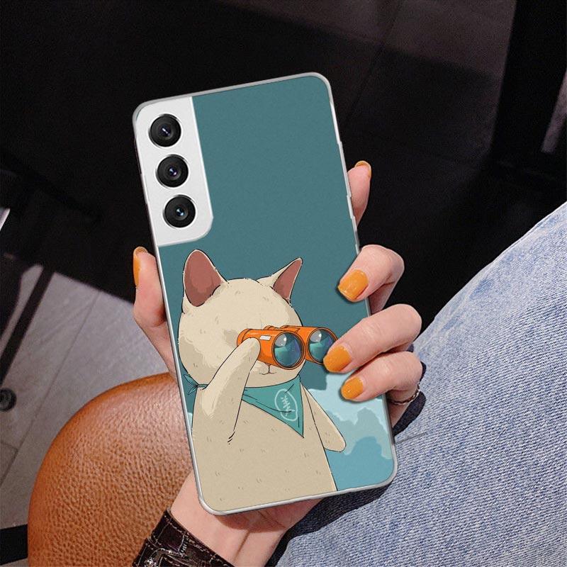 Cute Cartoon Lucky Cats Phone Case For Samsung Galaxy S24 S25 Edge S26 Ultra S23 S22 S21 Plus S20 FE + Personalized Print Cover