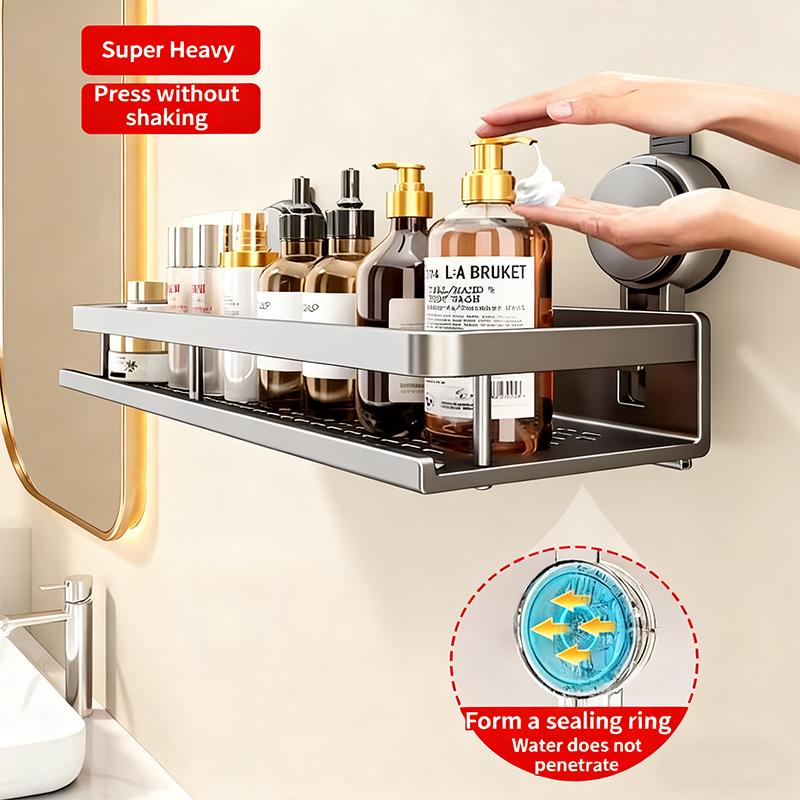 No-Drilling Suction cup Multifunctional Aluminum Bathroom Shelf Suction Cup Wall Mounted Rack for Toilet Storage Shampoo Holding