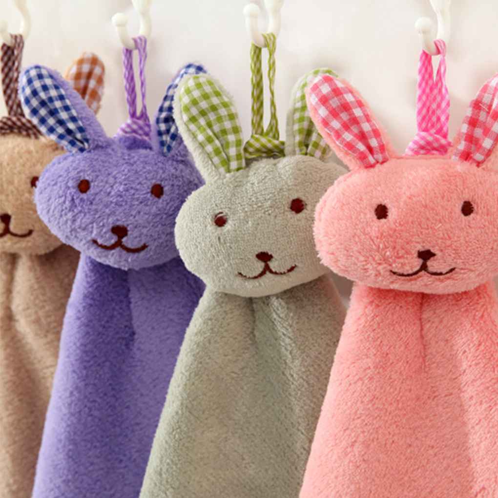 Baby Infant Coral Velvet Hand Towel Cartoon Animal Rabbit Kitchen Hanging Bath Wipe Towel Washcloths Kids Handkerchief