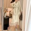 Mesh Splicing Knitted Half Skirt Small Stature, Autumn and Winter Fashion High Waist A-line Skirt, Mid Length, Hip Hugging Skirt