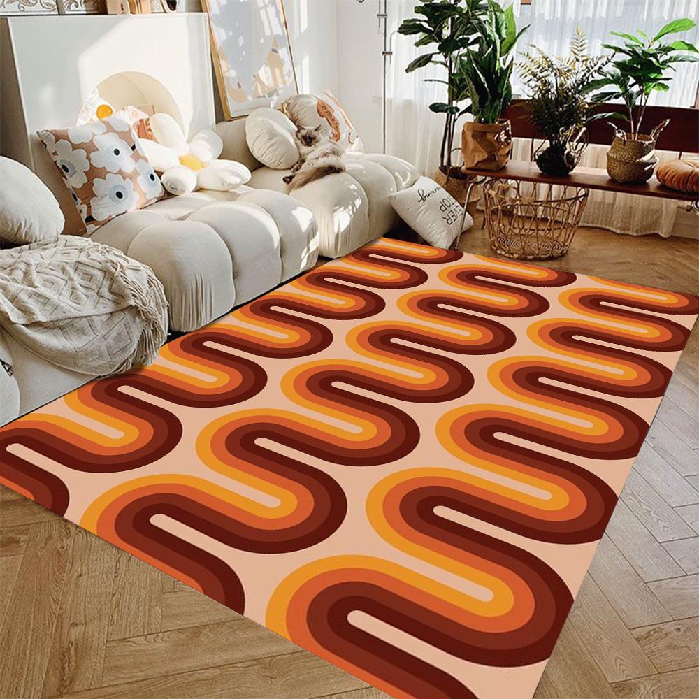 Vintage runder geometrischer Teppich in Orange Braun Weiß Weich Flauschig Große Größe Wohnzimmer Dekorteppich
